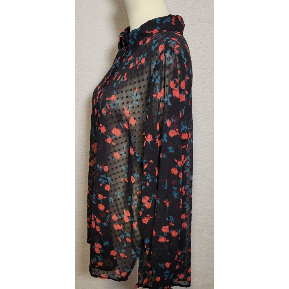 Lane Bryant Floral Blouse Size 18-20 Black Long Sleeve Sheer Button Boho 1180 - Picture 2 of 6